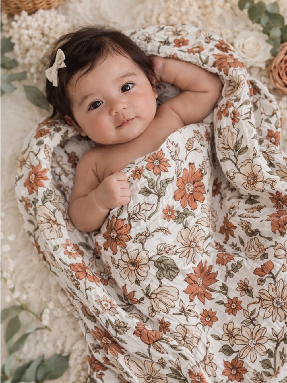 New Gauzy Soft Bamboo Muslin Floral Baby Swaddle Blanket